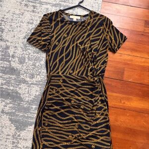 Michael Kors Black and Gold Chain Print Dress